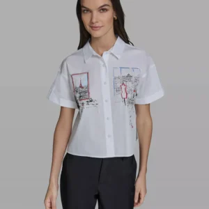 Women's Cropped City Scene Collared Top