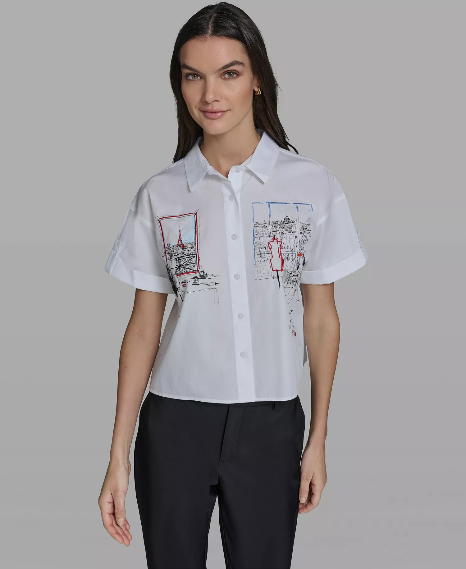 mni-f14753a62132641d5c1c68026ece3fd2 Women's Cropped City Scene Collared Top