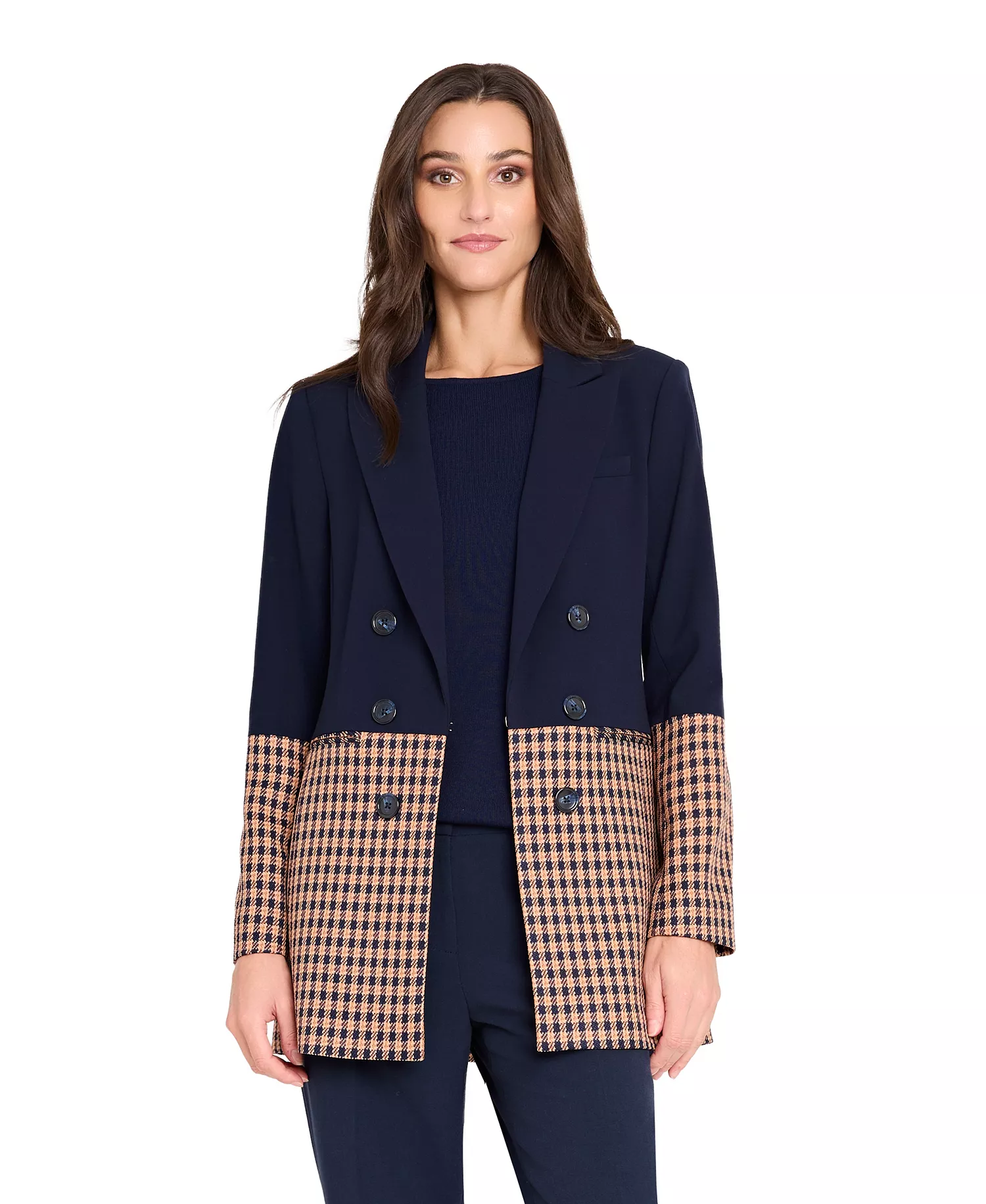 mni-f2dc91995ee0e7f821ae37fa8c40826b Petite Houndstooth Color Block Jacket