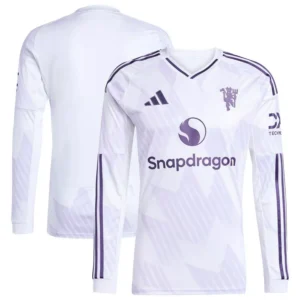 Men's White Manchester United 2025/26 Away Replica Long Sleeve Jersey
