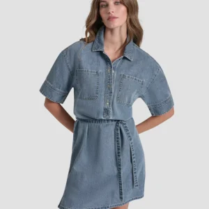 Women's Button-Front Shirt Dress With Removable Belt