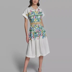 Women's Short-Sleeve Collared Multi Floral Dress