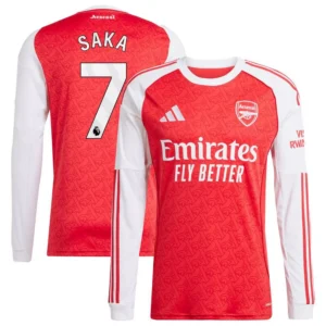 Men's Bukayo Saka Red Arsenal 2025/26 Home Replica Long Sleeve Player Jersey