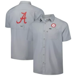 Men's Gray Alabama Crimson Tide PFG Slack Tide Omni-Shade Button-Up Camp Shirt
