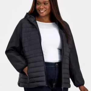 Plus Size Mixed-Media Packable Coat