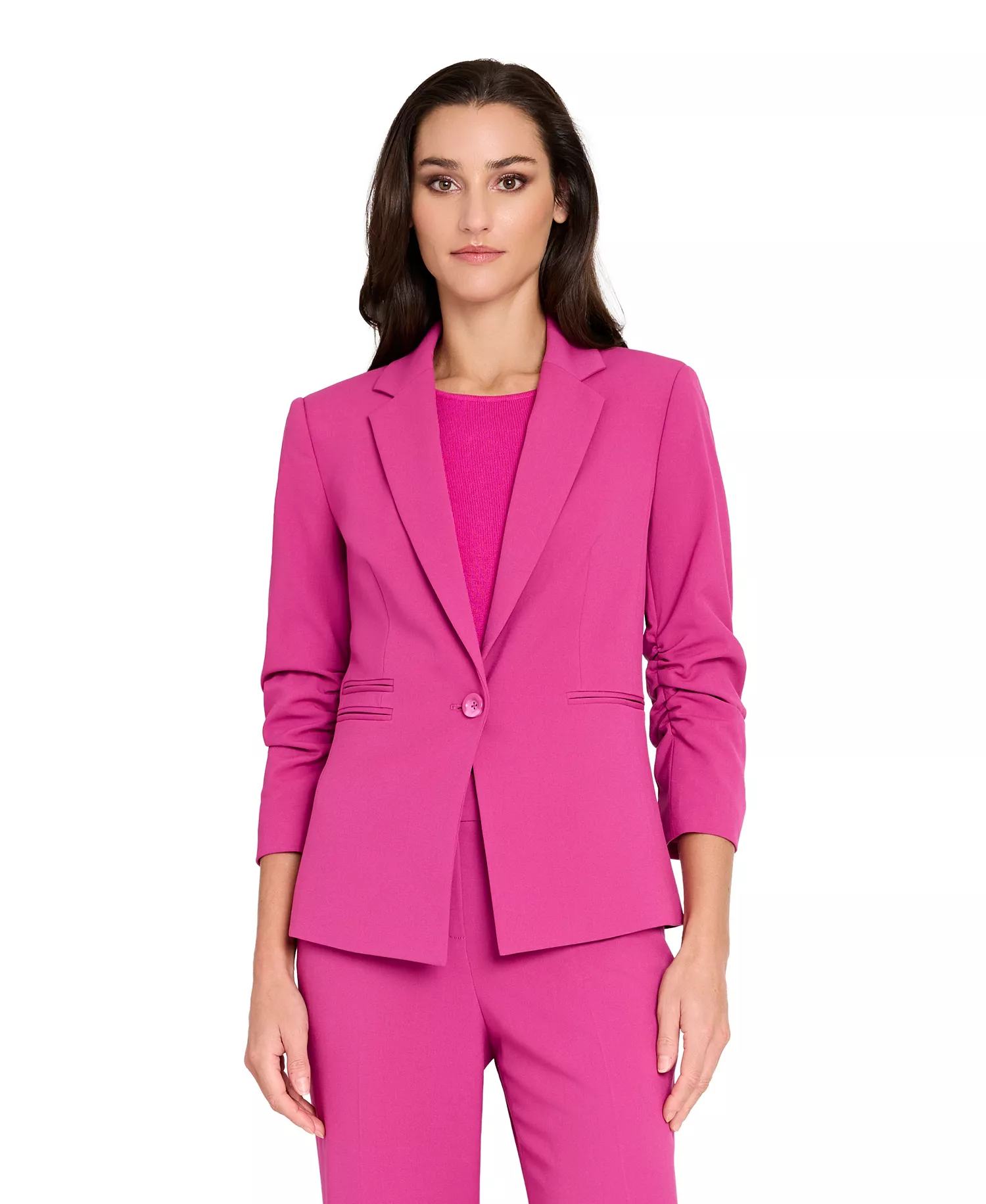 mni-f64f1276c5d5e4fec1122241a8f532cb Women's Ruched-Sleeve One-Button Blazer — изображение 5
