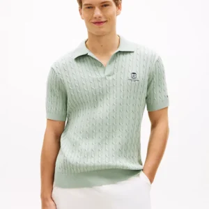 Men's Cable Knit Short-Sleeve Polo Shirt
