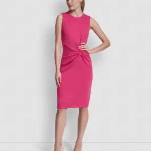 Women's Sleeveless Jewel Neck Knot Front Dress