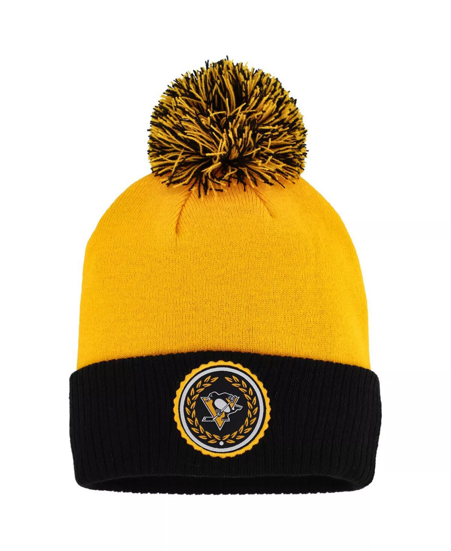 mni-f8180b1c87863a8c05ef807773dd5fb2 Women's Gold Pittsburgh Penguins Laurel Cuffed Knit Hat with Pom