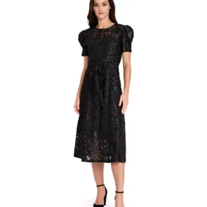 Petite Puff Sleeve Burnout Dress