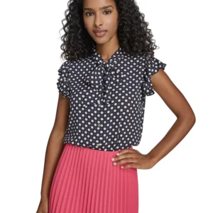 Women's Double Dot Tie Neck Top