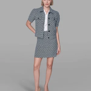 Women's Five-Button Weave Print Cropped Jacket
