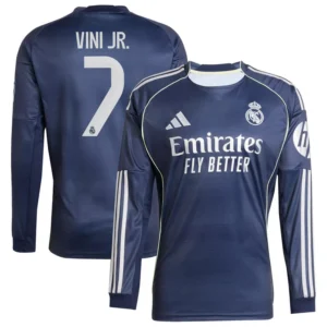 Men's Vini Jr. Blue Real Madrid 2025/26 Home Long Sleeve Replica Player Jersey