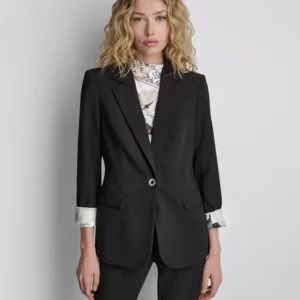 Women's Newspaper-Print One-Button Blazer