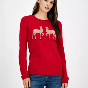 Nautica Women's Cotton Deer-Graphic Sweater
