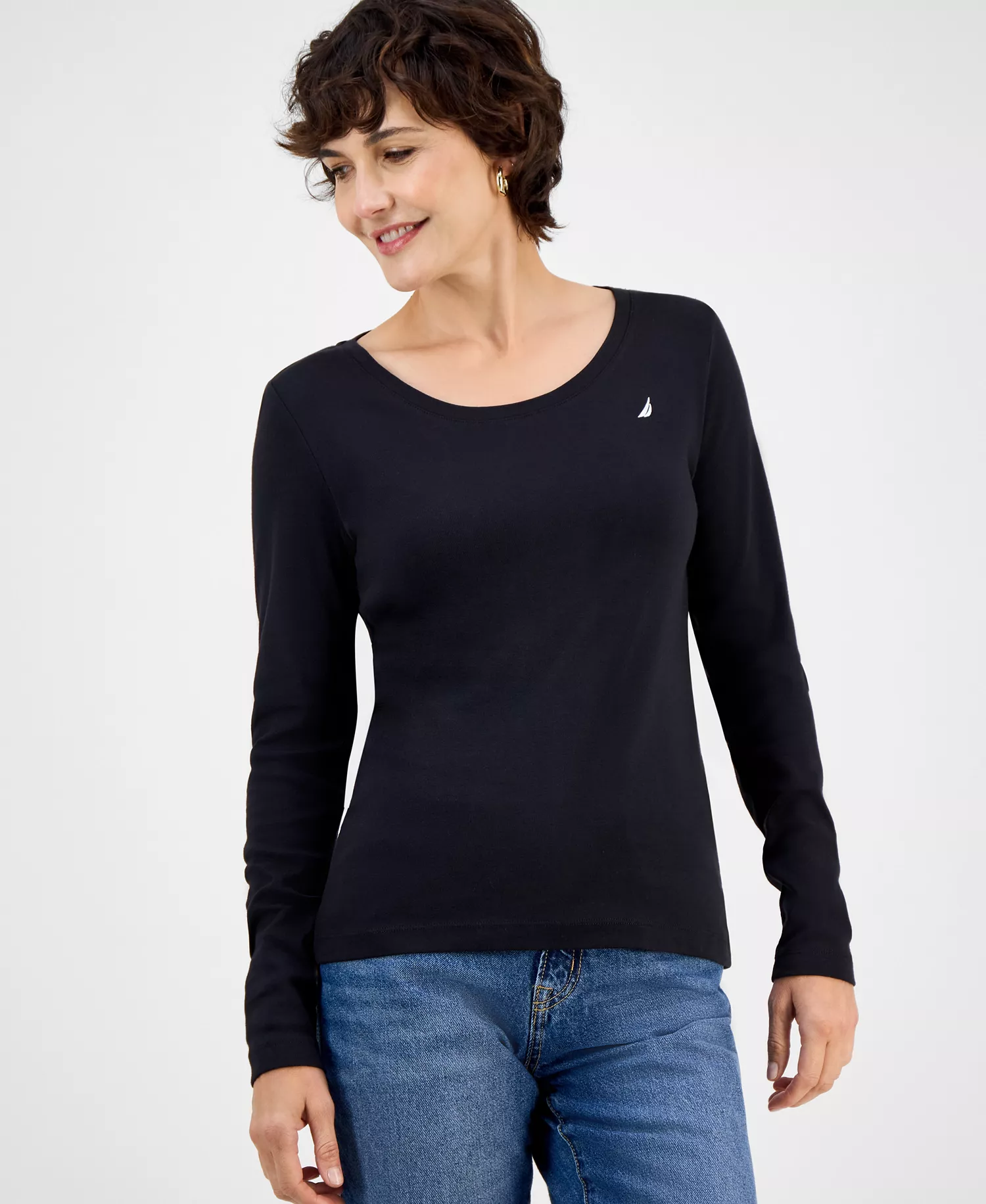 mni-fc41449a391214fe9c4c87b7a8b41c8e Jeans Women's Cotton Scoop-Neck Long-Sleeve T-shirt, Online Only