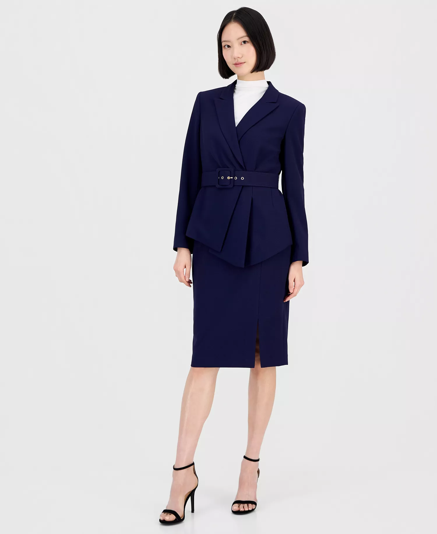 mni-fc8cacff2dd2f09315e6fb92b3b3cffb Women's Asymmetrical Belted Jacket & Pencil Skirt Suit Set — изображение 5