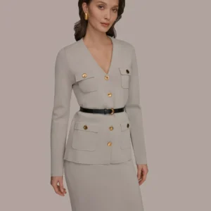 Women's 5-Button Belted Jacket, Regular & Petite