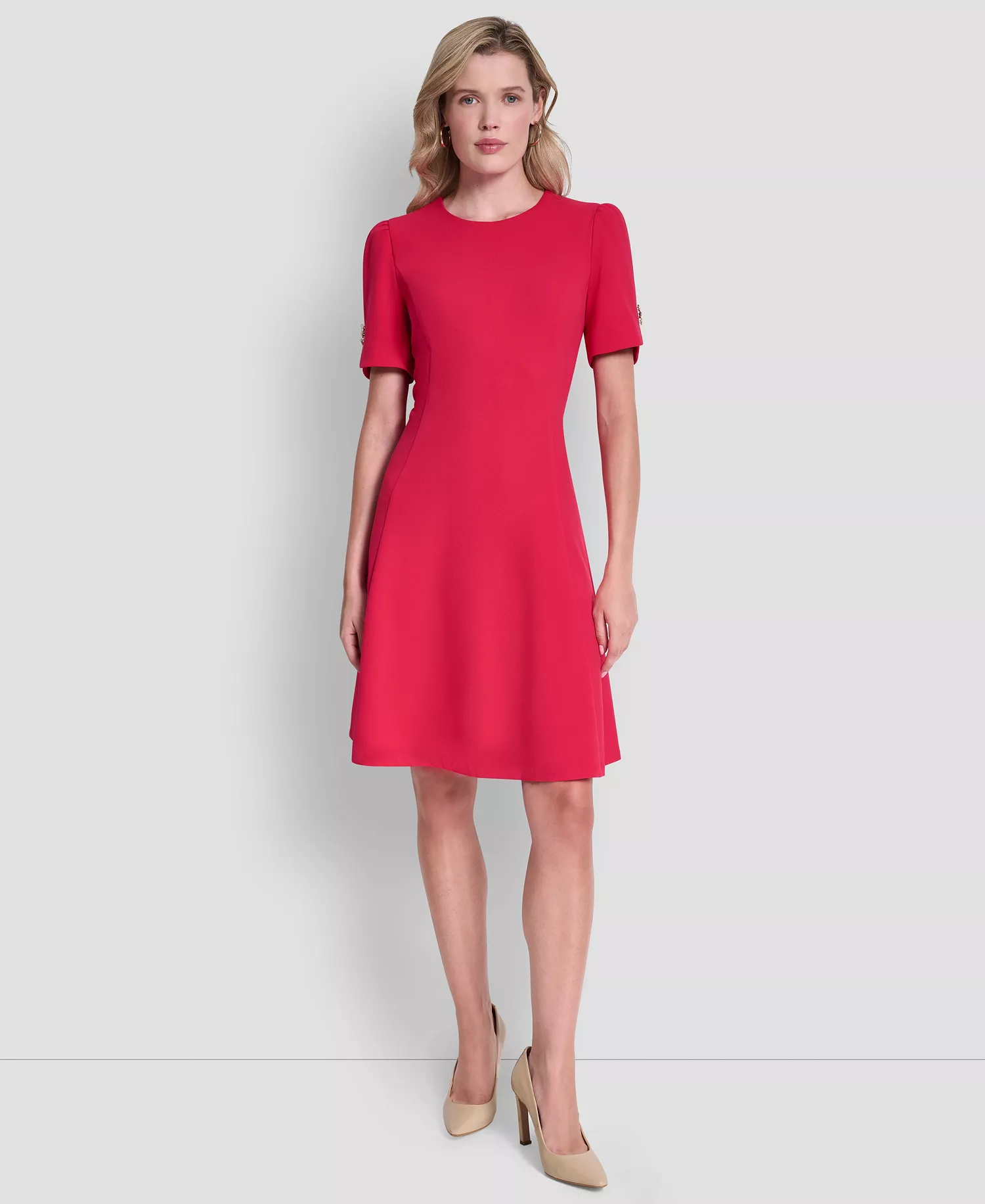 mni-fd8bd9b5af1c4f4526ada94502d99d3b Women's Short-Sleeve Jewel Neck Dress
