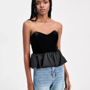 Women's Velvet Peplum Corset Strapless Top, Macy's Exclusive