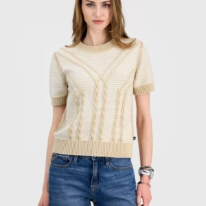 Jeans Women's Short-Sleeve Traveling Cable-Knit Sweater