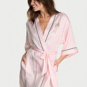 signature satin short piped robe