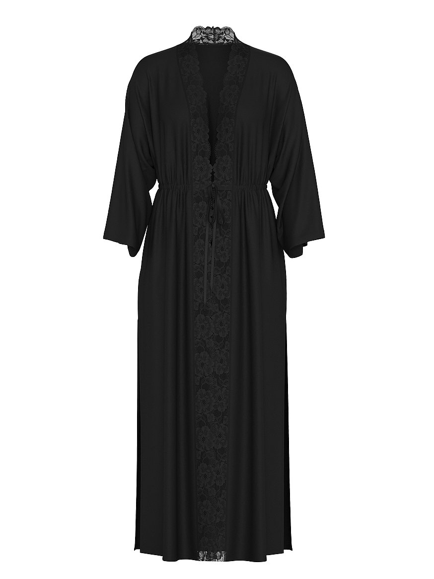 sosoft™ modal ribbed lace trim long robe sosoft™ modal ribbed lace trim long robe