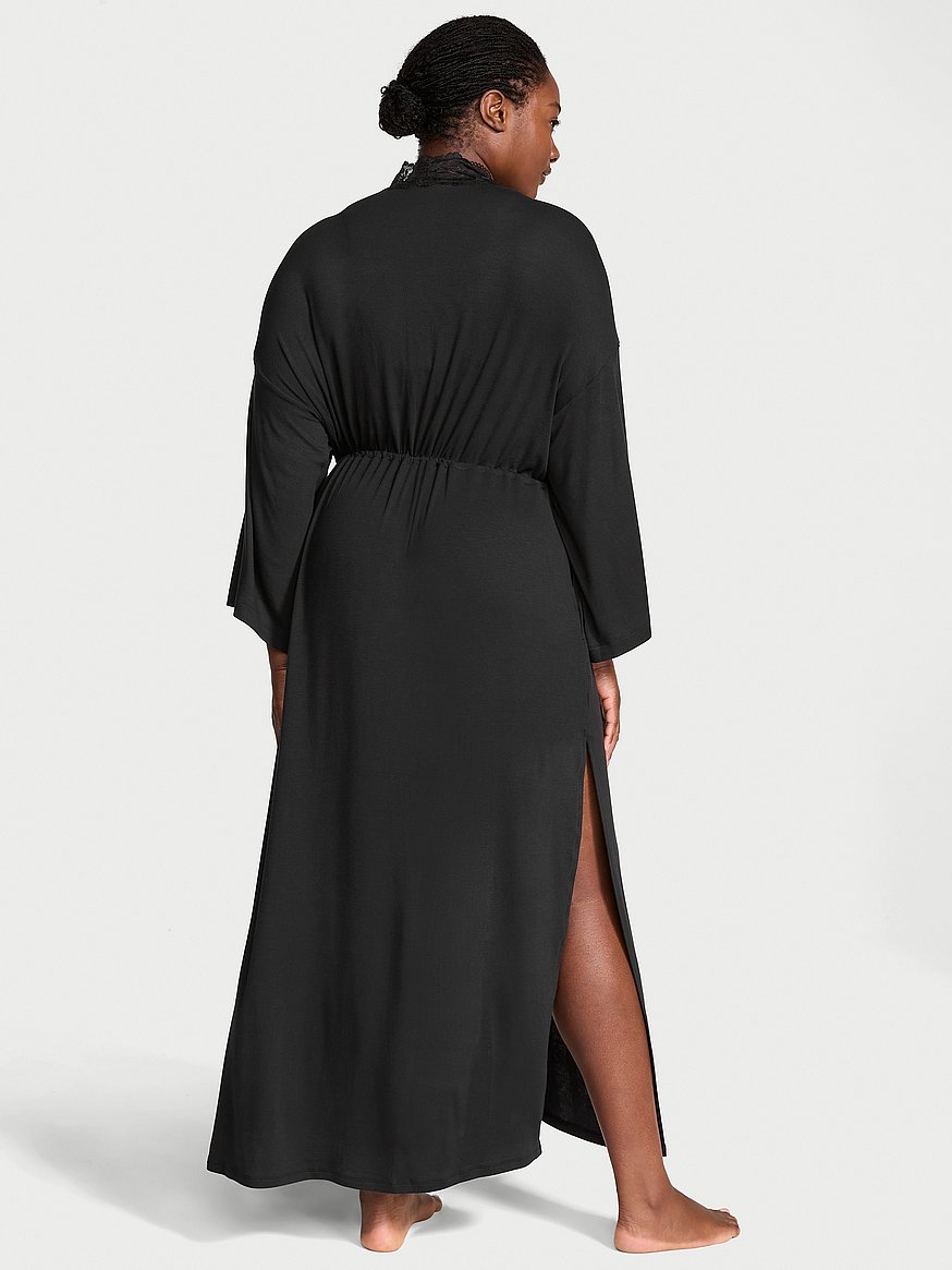 sosoft™ modal ribbed lace trim long robe sosoft™ modal ribbed lace trim long robe