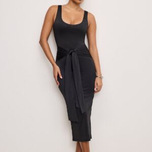 slinky jersey ruched midi dress