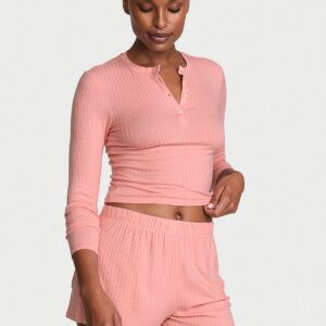sosoft™ modal wide rib long sleeve henley & shorts set