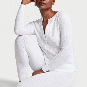 cozy pointelle henley long pajama set