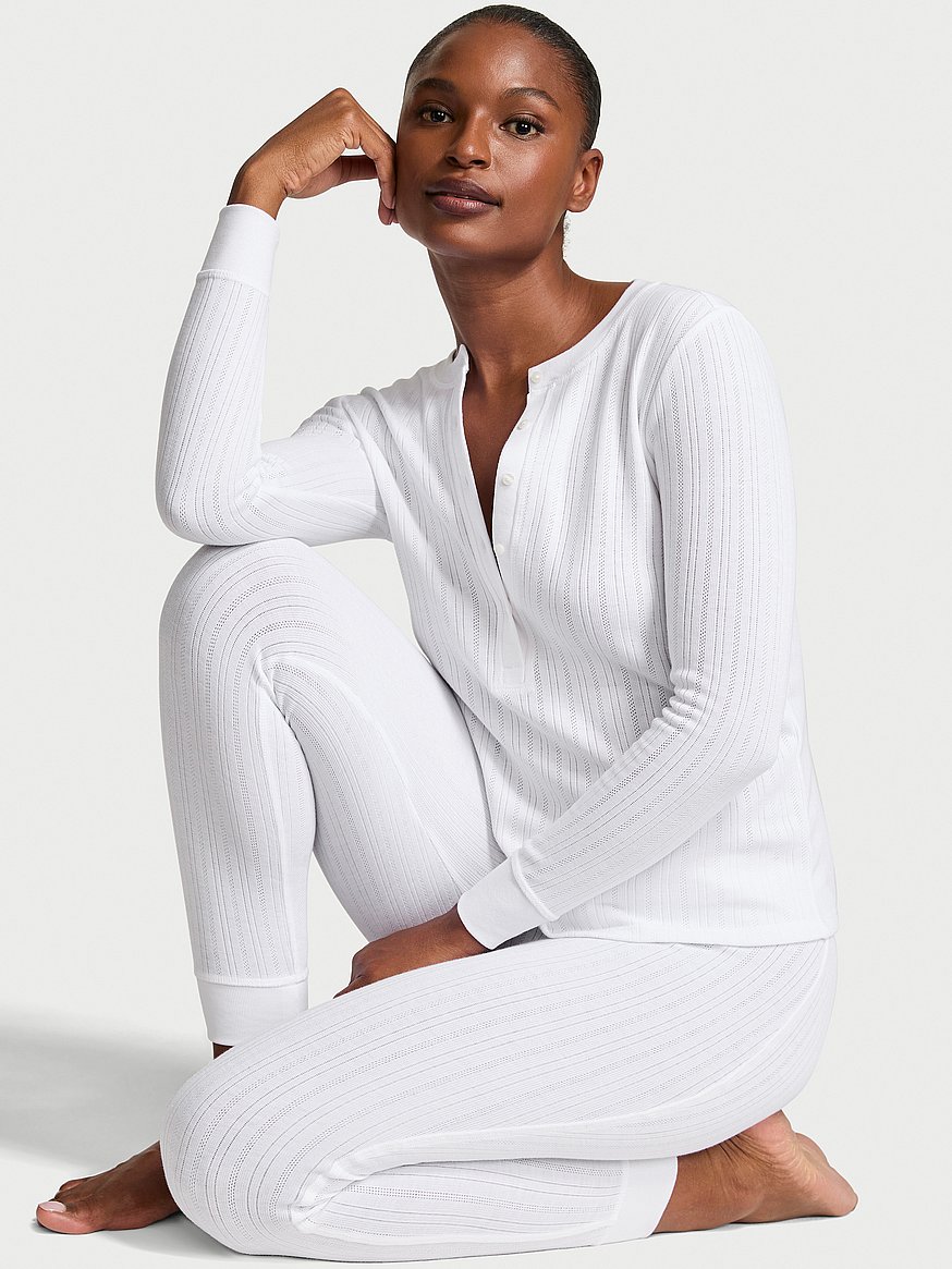 cozy pointelle henley long pajama set cozy pointelle henley long pajama set