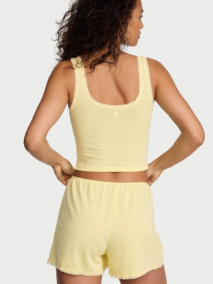 cotton shadow stripe cropped tank & shorts set cotton shadow stripe cropped tank & shorts set