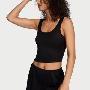 cotton shadow stripe cropped tank & shorts set