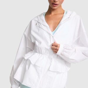 lightweight woven ruffle hooded jacket