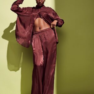 luxe sheer satin button front shirt