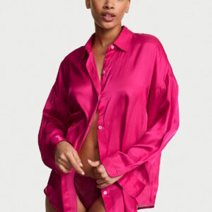 luxe sheer satin button front shirt