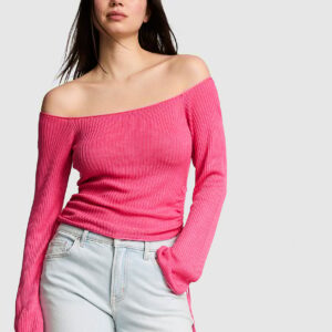 side ruched off the shoulder sweater