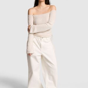 side ruched off the shoulder sweater