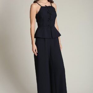 bow front peplum wide leg jumpsuit