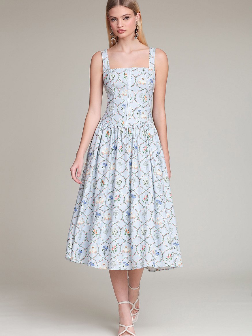 floral lattice linen blend midi dress floral lattice linen blend midi dress