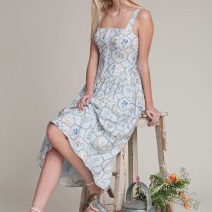 floral lattice linen blend midi dress