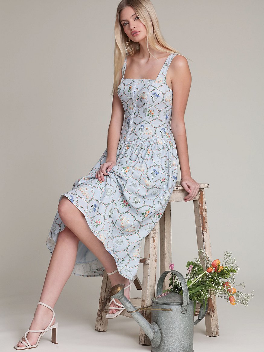 floral lattice linen blend midi dress floral lattice linen blend midi dress