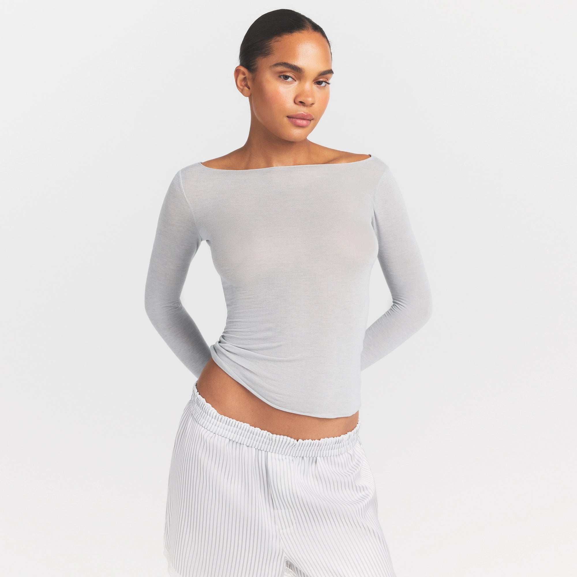 sheer modal long sleeve boatneck top sheer modal long sleeve boatneck top