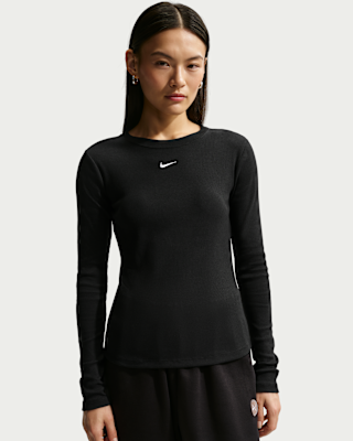 nike sportswear Женская плотная футболка в рубчик с длинными рукавами nike sportswear Женская плотная футболка в рубчик с длинными рукавами