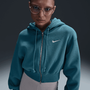nike sportswear phoenix fleece Женская свободная укороченная толстовка с молнией во всю длину