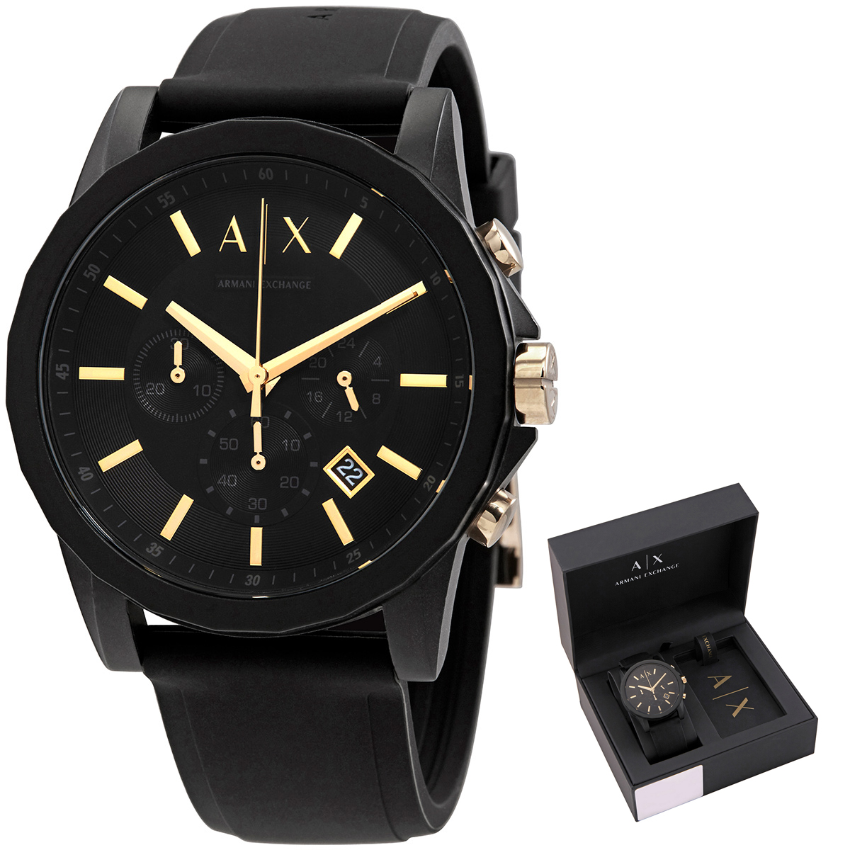 armani exchange chronograph quartz black dial men's watch and luggage tag gift set ax7105 armani exchange chronograph quartz black dial men's watch and luggage tag gift set ax7105