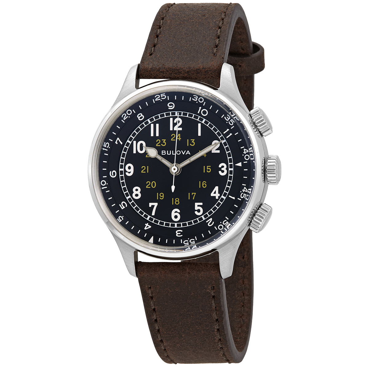 bulova a 15 pilot automatic black dial brown leather men's watch 96a245 bulova a 15 pilot automatic black dial brown leather men's watch 96a245