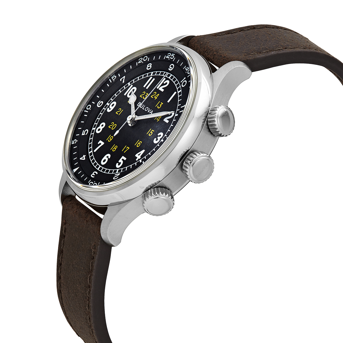 bulova a 15 pilot automatic black dial brown leather men's watch 96a245 bulova a 15 pilot automatic black dial brown leather men's watch 96a245