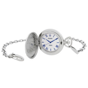 bulova automatic silver dial men's pocket watch 96a309